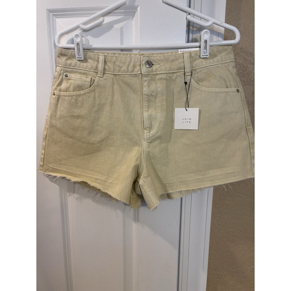 ZARA Women's Sz 6 Mid Rise Relaxed Soft Yellow Denim Jean Cut Off Raw Hem Shorts
